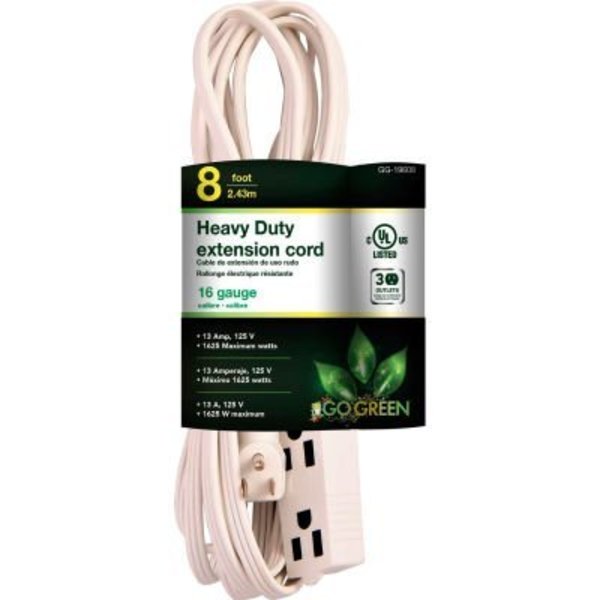 Gogreen GoGreen Power, , 3 Outlet 8 Ft Extension Cord - Right Angle Plug GG-19608